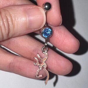 Pink Browning Dangle Belly Ring with a Blue Gem